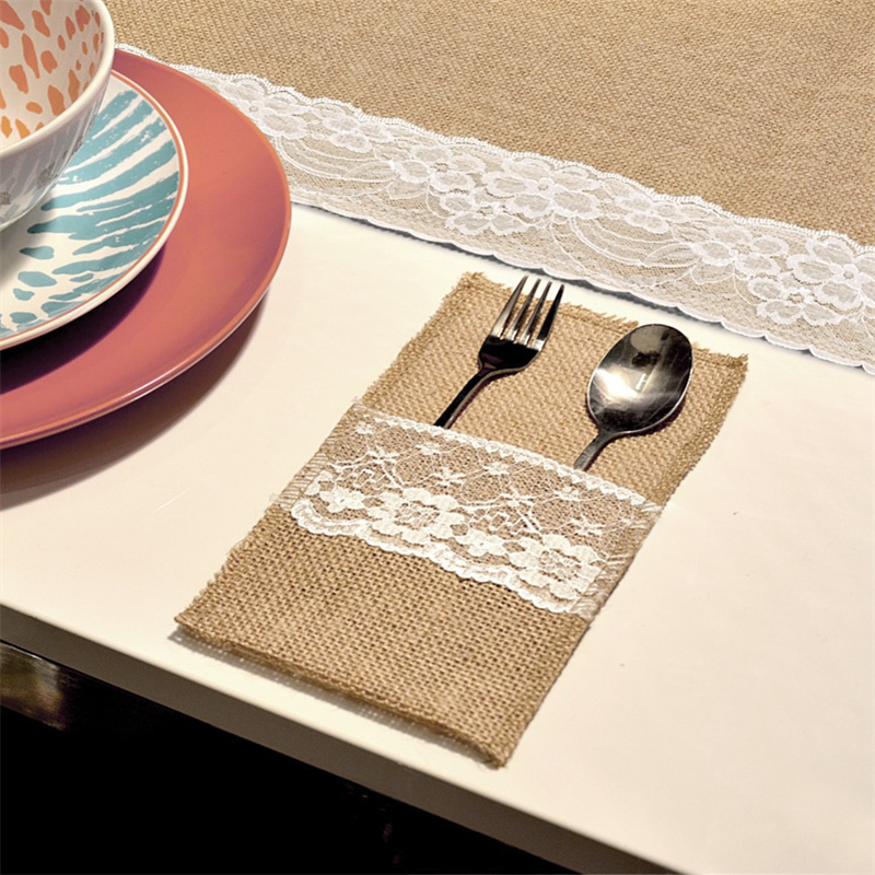 Burlap Lace Cutlery Pouch Hess - đánh giá và giá Wedding Supply Rentals